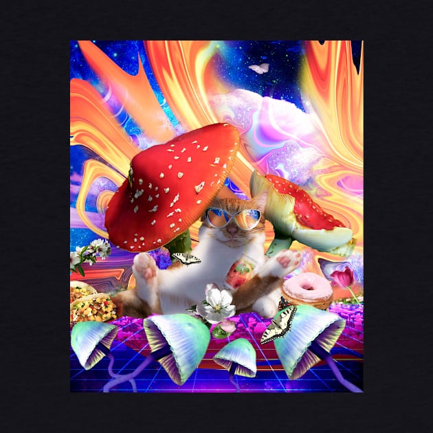 Trippy Psychedelic Kitty Cat Funny Mushroom Kitten by Random Galaxy